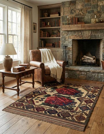 4' 6 x 6' 8 Hand Knotted Sumak Wool Rug