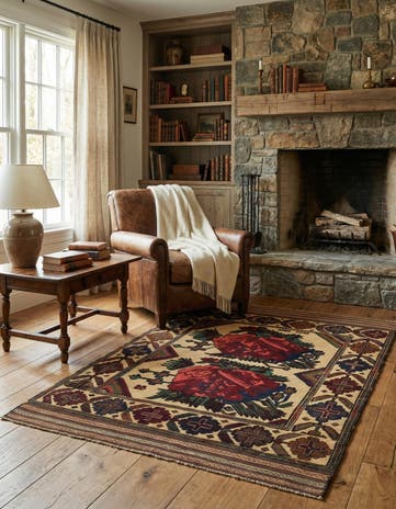 4' 6 x 6' 8 Hand Knotted Sumak Wool Rug