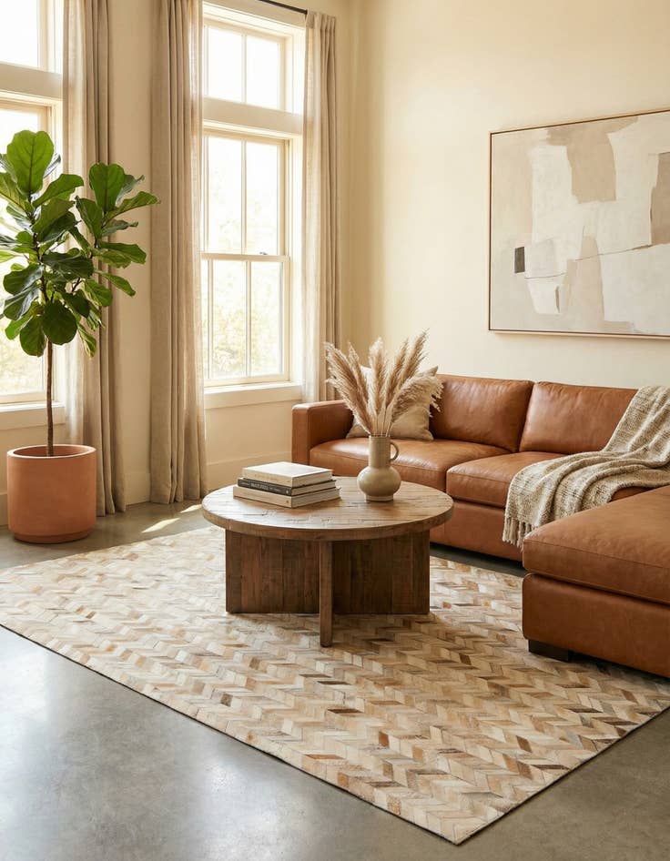 Detail image of  5' 1 x 7' 10 Cowhide Stocks Rug