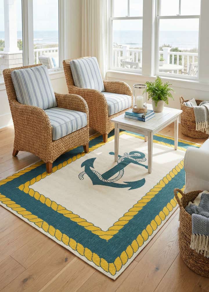 5' 3 x 8' Easy-Clean Coastal Indoor / Outdoor Rug