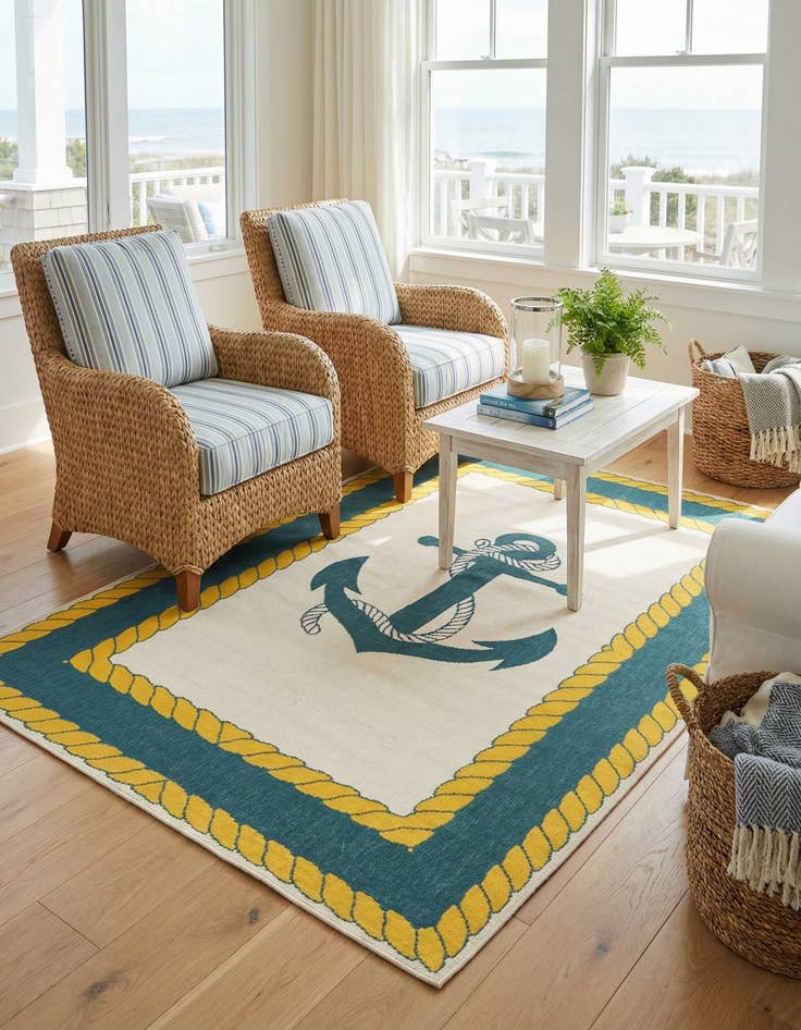Detail image of 5' 3 x 8'  Washable Coastal Indoor / Outdoor Rug