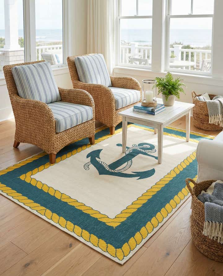 5' 3 x 8' Easy-Clean Coastal Indoor / Outdoor Rug