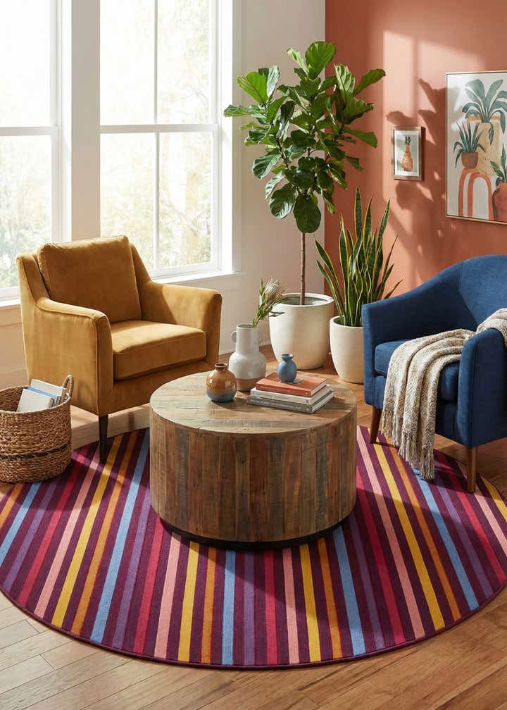 7' 10 x 7' 10 Easy-Clean Ribbon Indoor / Outdoor Round Rug