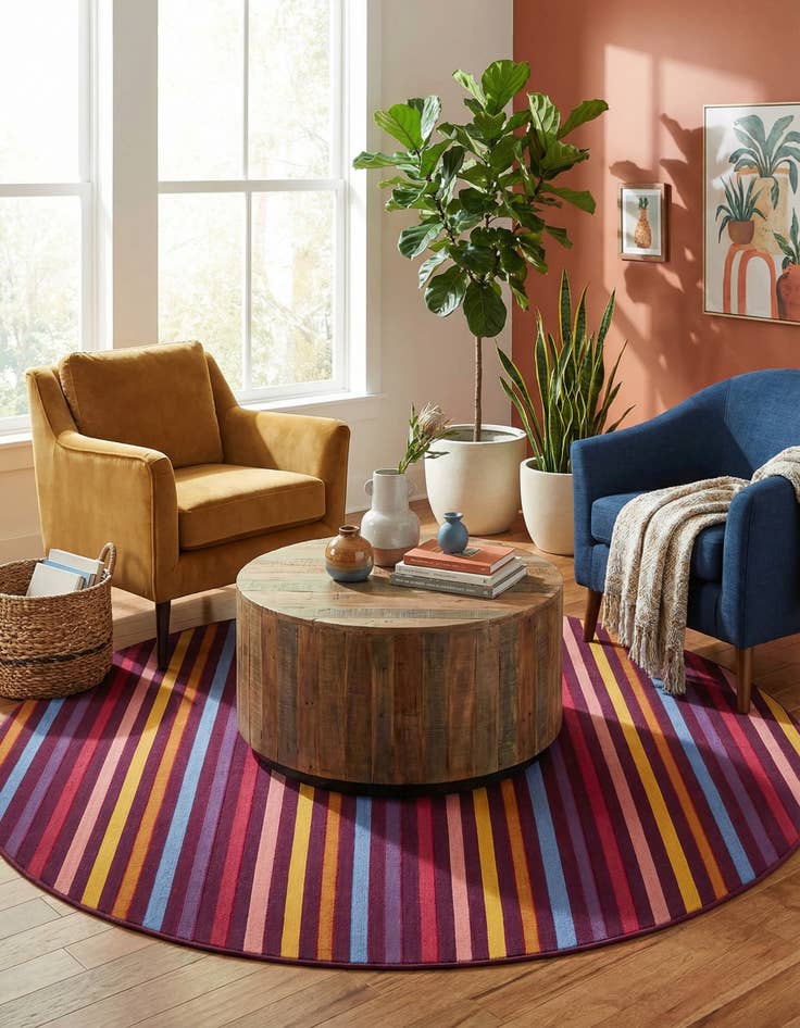Detail image of 7' 10 x 7' 10 Easy-Clean Ribbon Indoor / Outdoor Round Rug