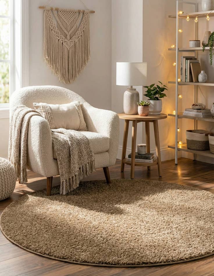 Detail image of  6' x 6' Soft Solid Shag Round Rug