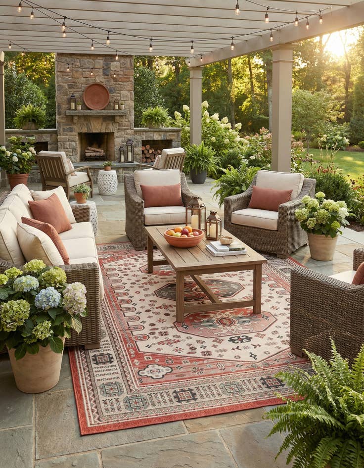 Detail image of 10' x 14'  Washable Traditional Indoor / Outdoor Rug