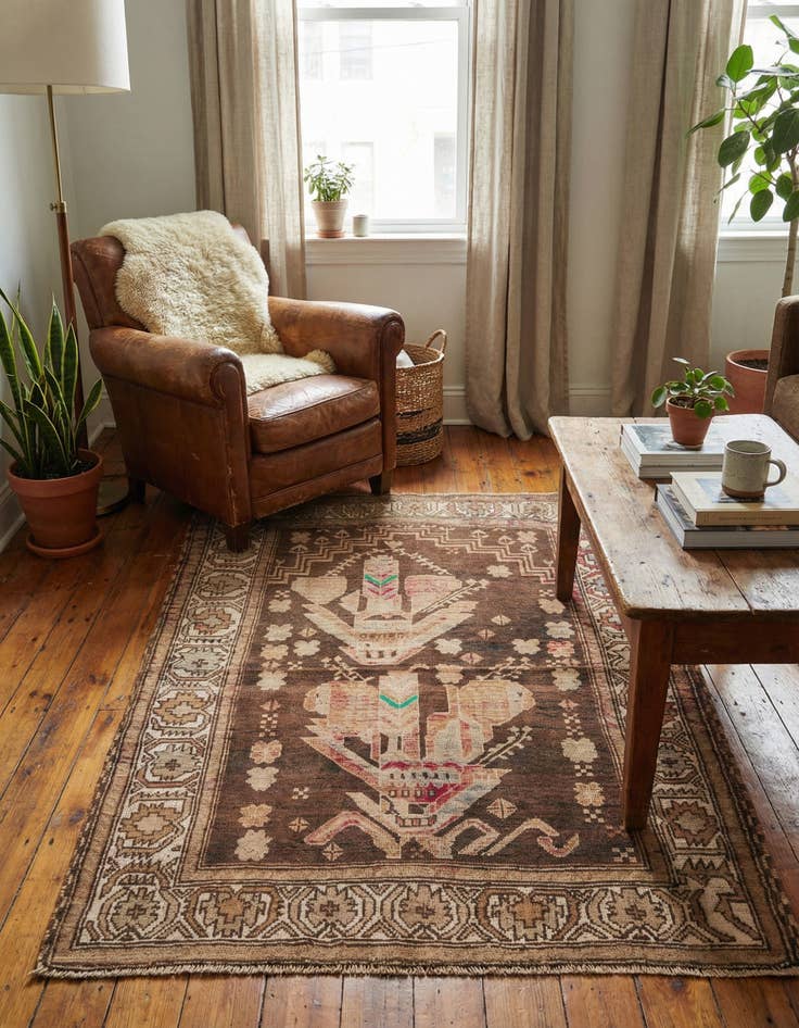 Detail image of 4' x 5' 8  Hand Knotted Ultra Vintage Persian Wool Rug