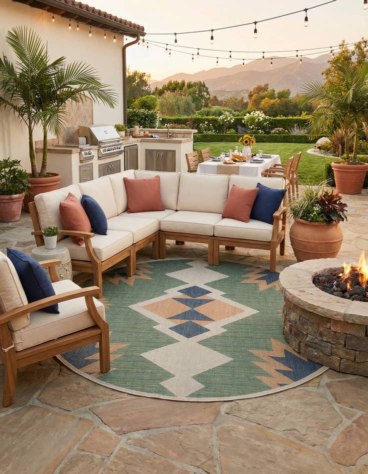 Detail image of 10' x 10'  Washable Baja Indoor / Outdoor Round Rug