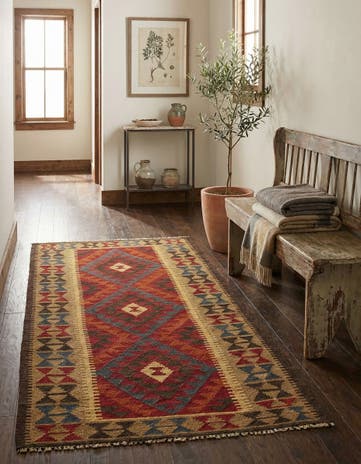 3' 5 x 6' 6 Hand Woven Kilim Maymana Wool Runner Rug