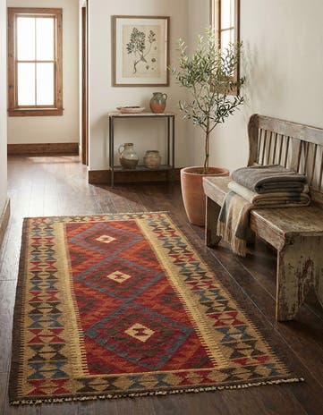 3' 5 x 6' 6 Hand Woven Kilim Maymana Wool Runner Rug