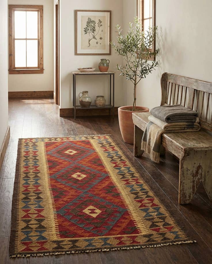 Detail image of 3' 5 x 6' 6 Hand Woven Kilim Maymana Wool Runner Rug