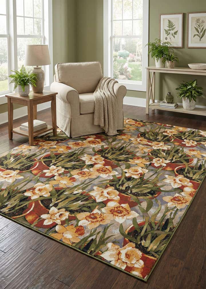 9' x 12' Easy-Clean Botanical Indoor / Outdoor Rug