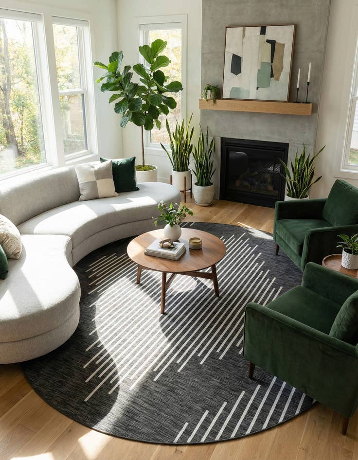 Detail image of 10' x 10'  Washable Modern Indoor / Outdoor Round Rug