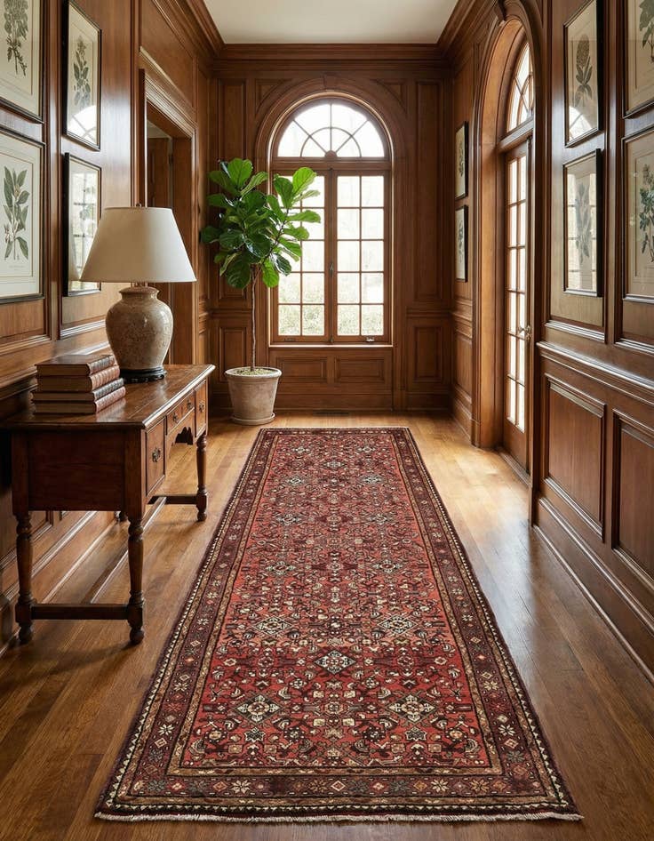 Detail image of 3' 10 x 10'  Hand Knotted Hossainabad Persian Wool Runner Rug