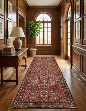 3' 10 x 10' Hand Knotted Hossainabad Persian Wool Runner Rug