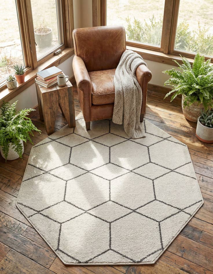 Detail image of  5' 3 x 5' 3 Lattice Frieze Octagon Rug