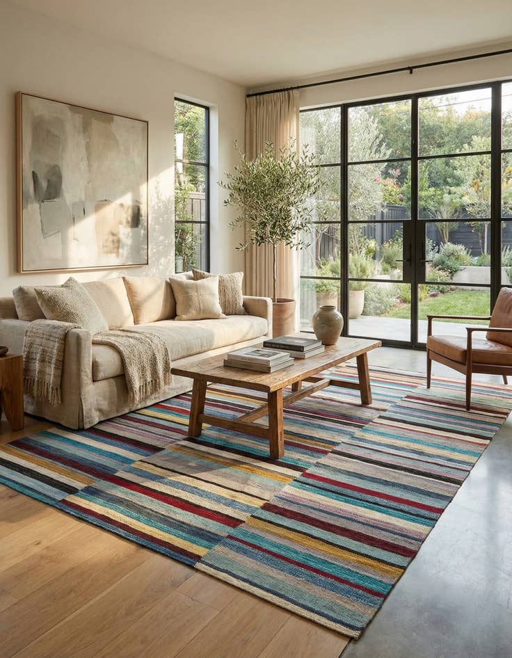 Detail image of  4' 9 x 6' 4  Hand Woven Kilim Modern Wool Rug