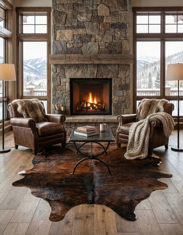 Detail image of 6' x 7' 4 Cowhide Leather Rug