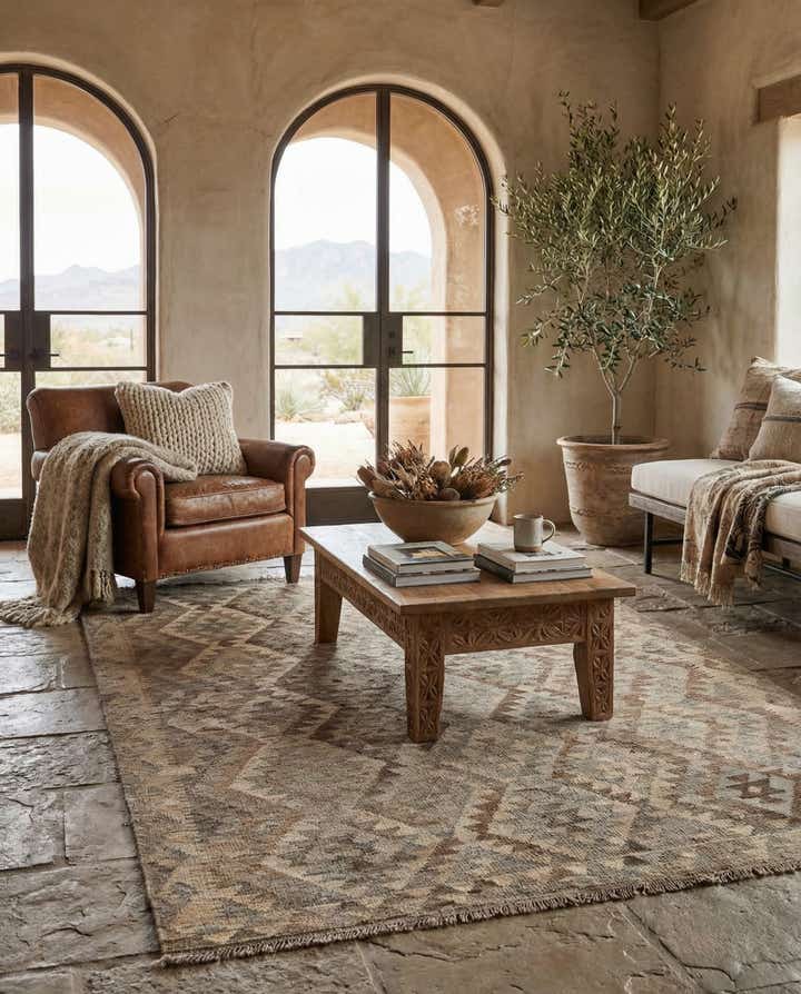 5' 1 x 6' 9 Hand Woven Kilim Maymana Wool Rug