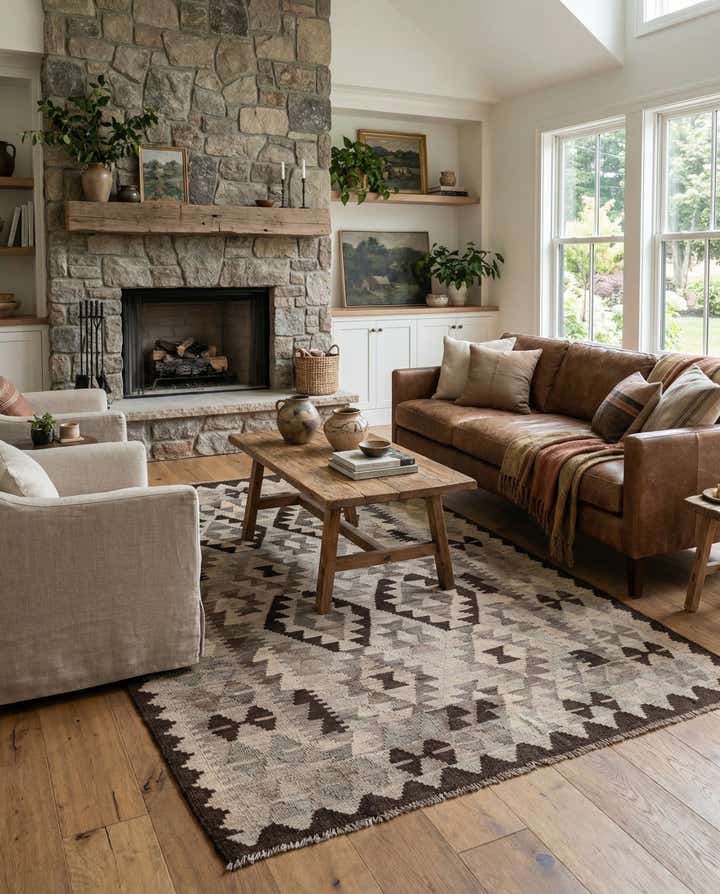 4' 5 x 6' 3 Hand Woven Kilim Maymana Wool Rug