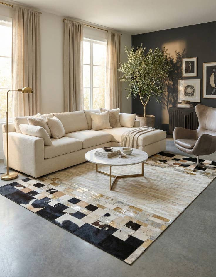 Detail image of 5' 1 x 8' Cowhide Leather Rug