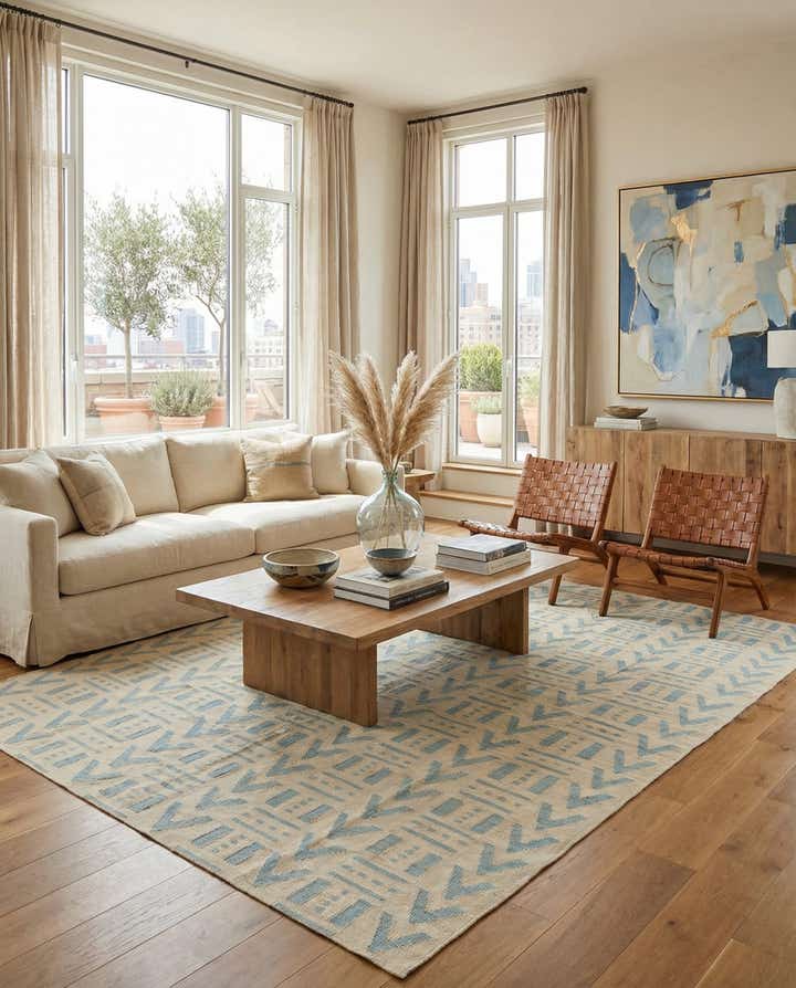 7' x 9' 4 Hand Woven Kilim Modern Wool Rug