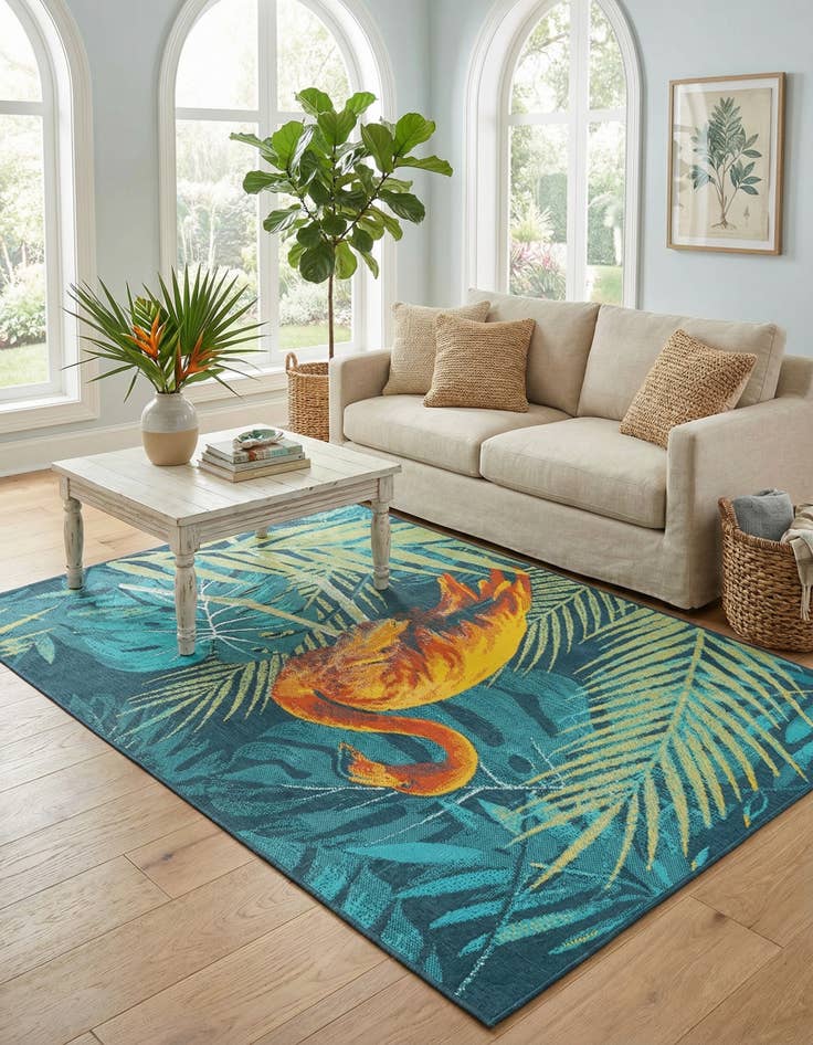 Detail image of  5' 3 x 8'  Washable Coastal Indoor / Outdoor Rug