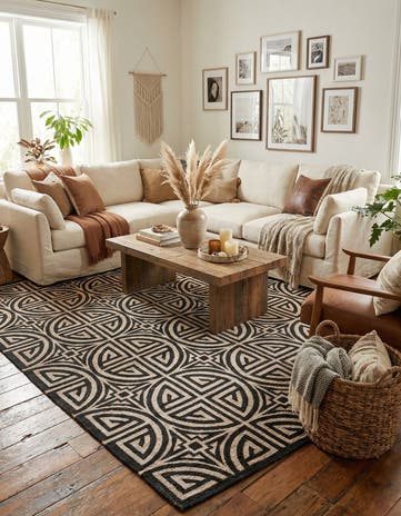 Black and Ivory Hand Woven Chenille Jute Rug
