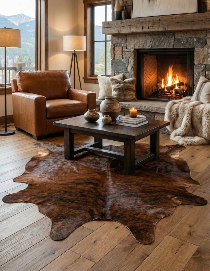 Detail image of 4' 9 x 5' 2 Cowhide Leather Rug