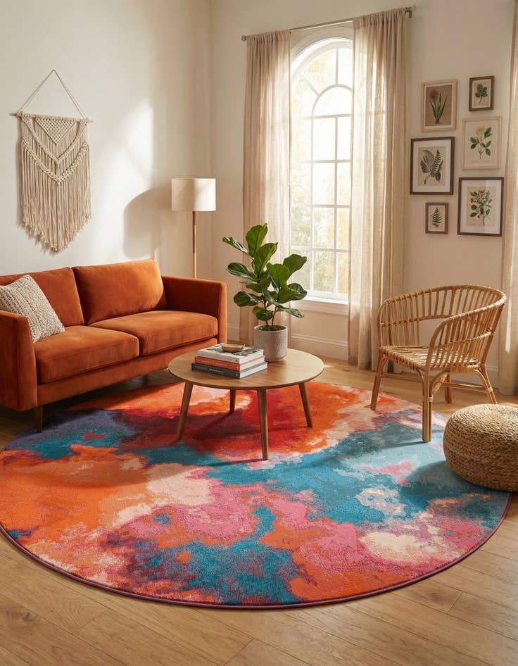 Detail image of 6' 1 x 6' 1 Easy-Clean Modern Indoor / Outdoor Round Rug