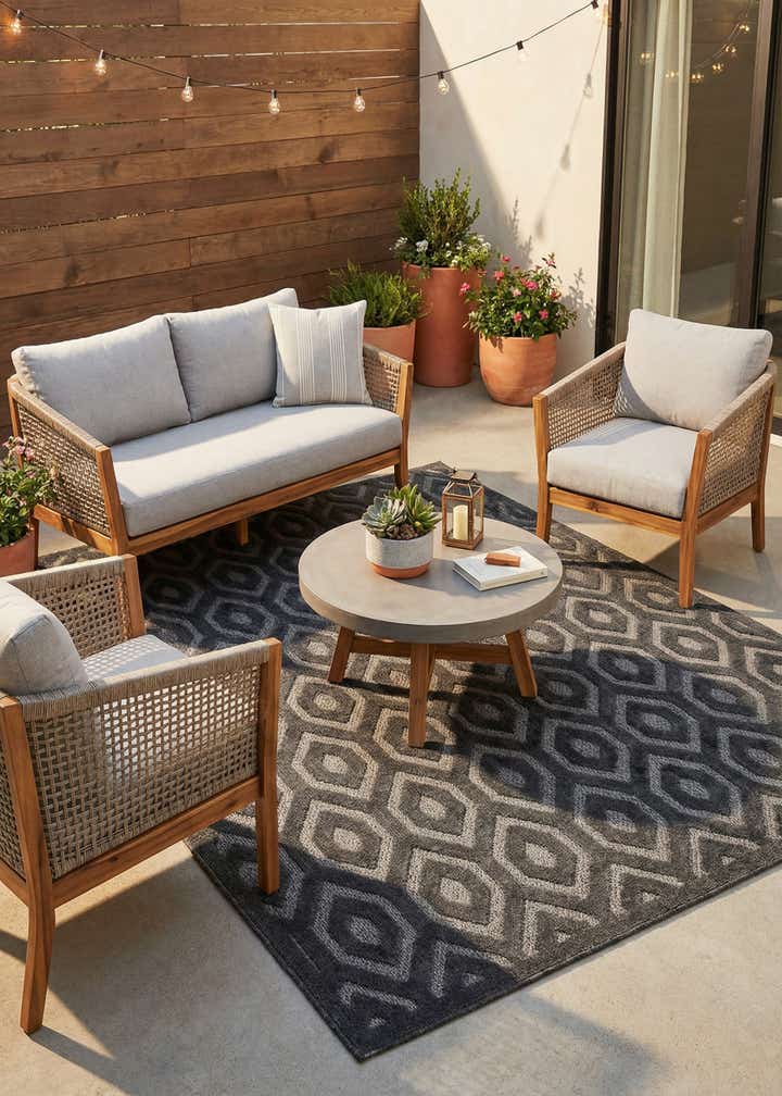 6' x 9' Easy-Clean Trellis Textured Indoor / Outdoor Rug