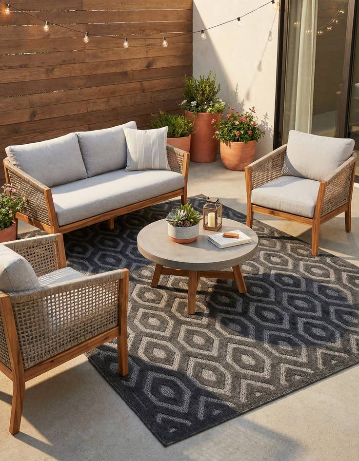 Detail image of  6' x 9'  Washable Trellis Textured Indoor / Outdoor Rug