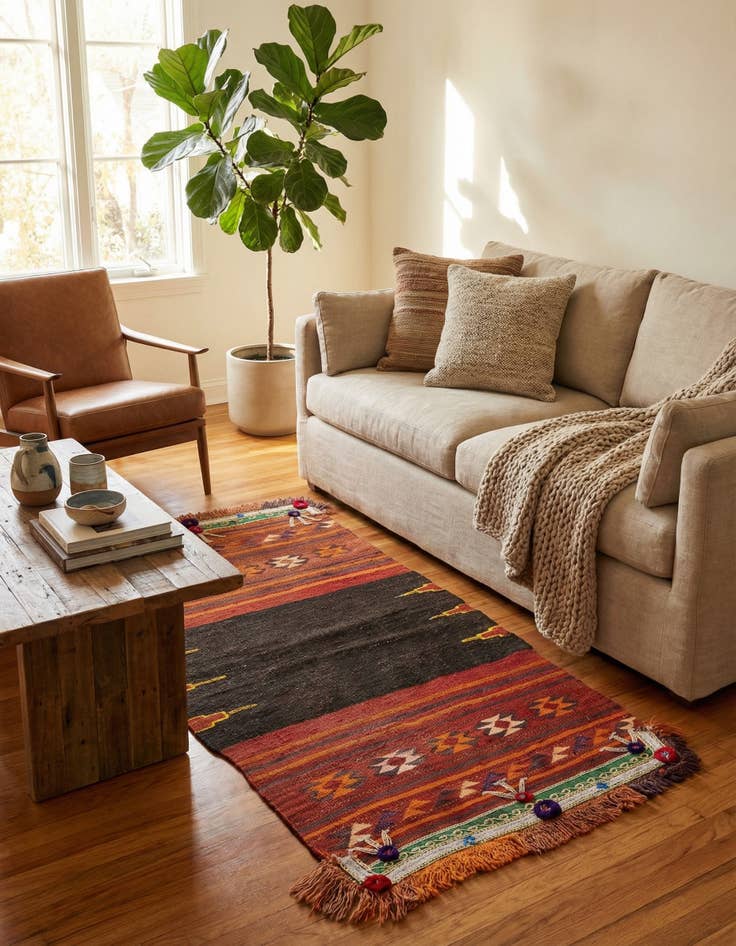 Detail image of 3' x 5' 7  Hand Woven Kilim Modern Wool Rug