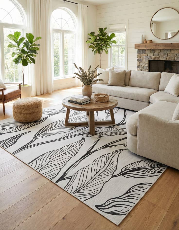 Detail image of  13' x 13'  Washable Botanical Indoor / Outdoor Square Rug