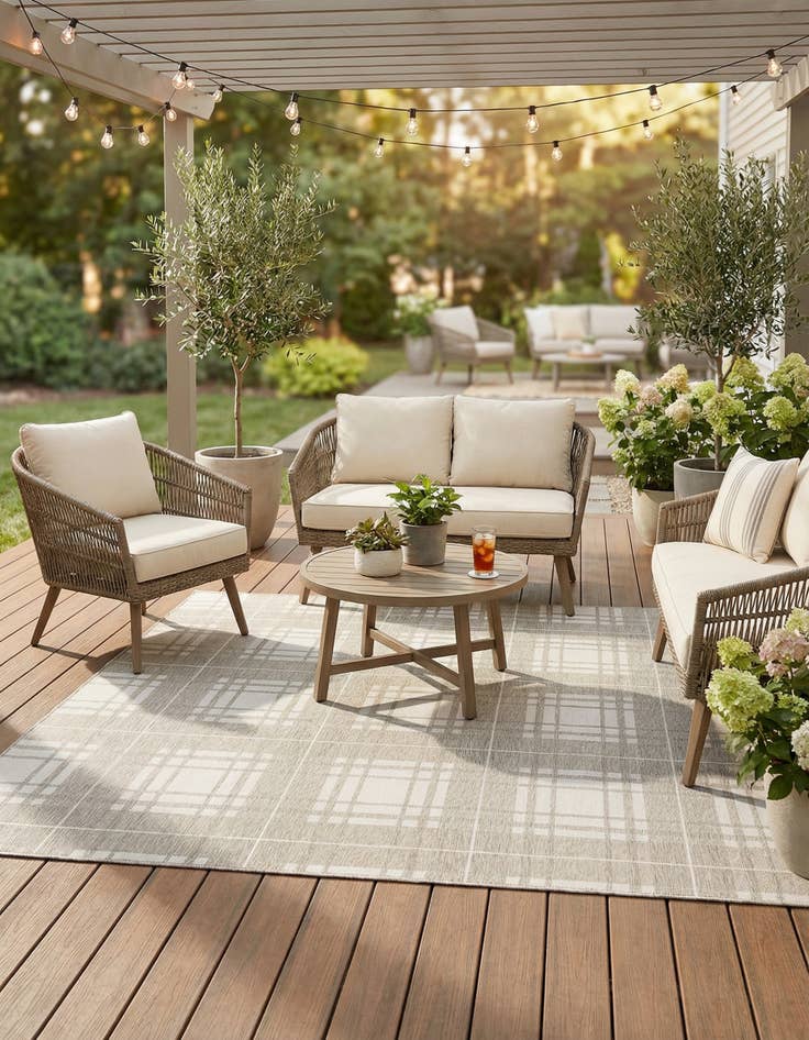 Detail image of 10' x 10' Easy-Clean Checkered Indoor / Outdoor Square Rug
