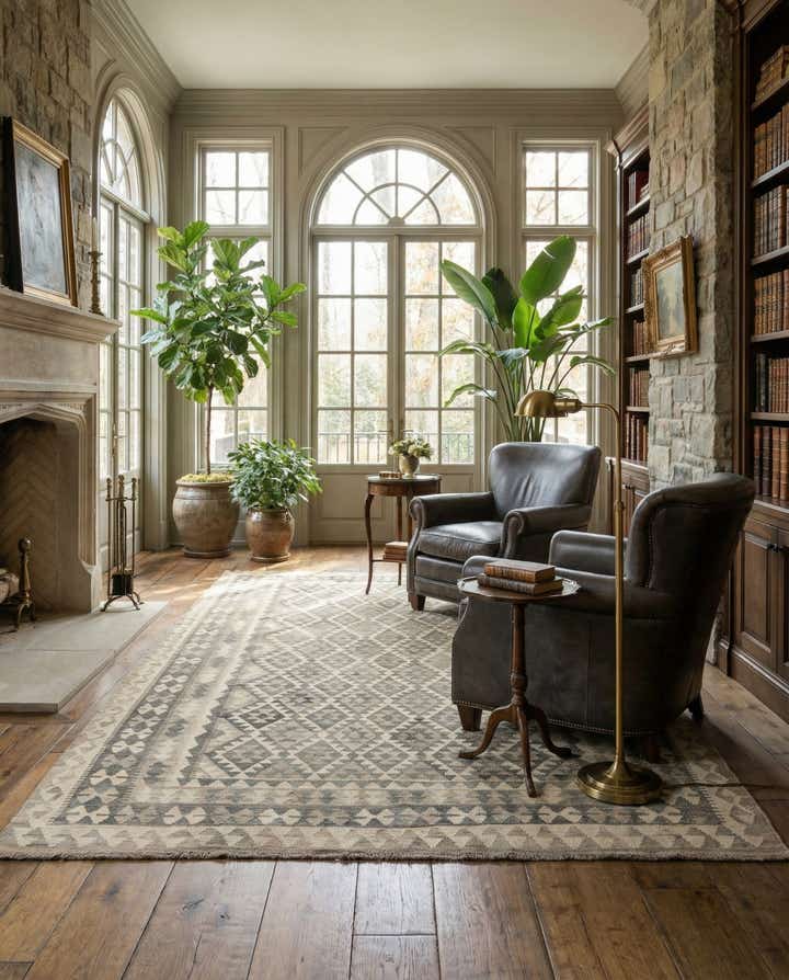 6' 8 x 9' 10 Hand Woven Kilim Maymana Wool Rug