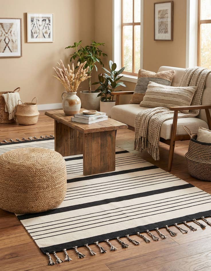 Detail image of 5' 1 x 8'  Hand Woven Chindi Cotton Rug