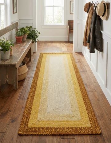 Yellow Handmade Hand Braided Wool Runner Rug