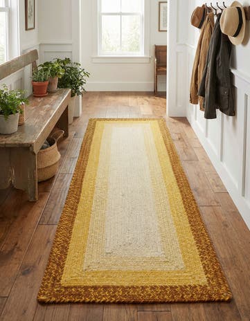 Yellow Handmade Hand Braided Wool Runner Rug