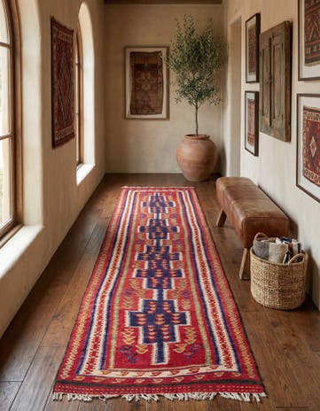 4' 2 x 9' 3 Hand Woven Kilim Fars Wool Runner Rug