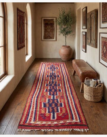 4' 2 x 9' 3 Hand Woven Kilim Fars Wool Runner Rug