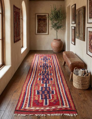 4' 2 x 9' 3 Hand Woven Kilim Fars Wool Runner Rug