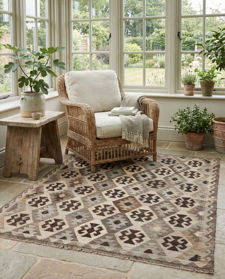 5' 1 x 6' 6 Hand Woven Kilim Maymana Wool Rug