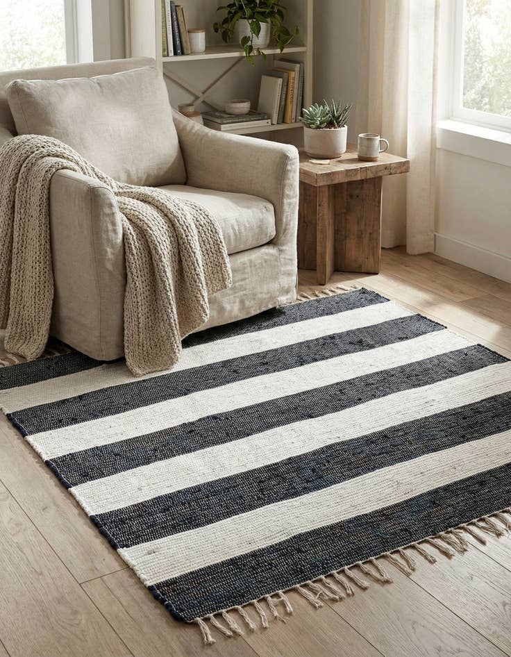 Detail image of  5' 1 x 5' 1  Hand Woven Chindi Rag Square Rug