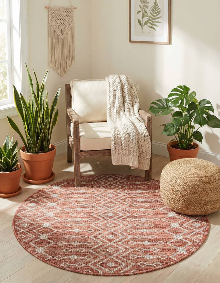 Detail image of 3' x 3'  Washable Trellis Indoor / Outdoor Round Rug