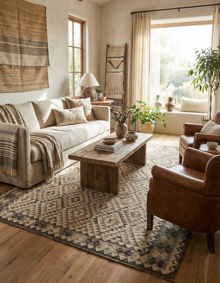 Detail image of 6' 11 x 9' 10  Hand Woven Kilim Maymana Wool Rug