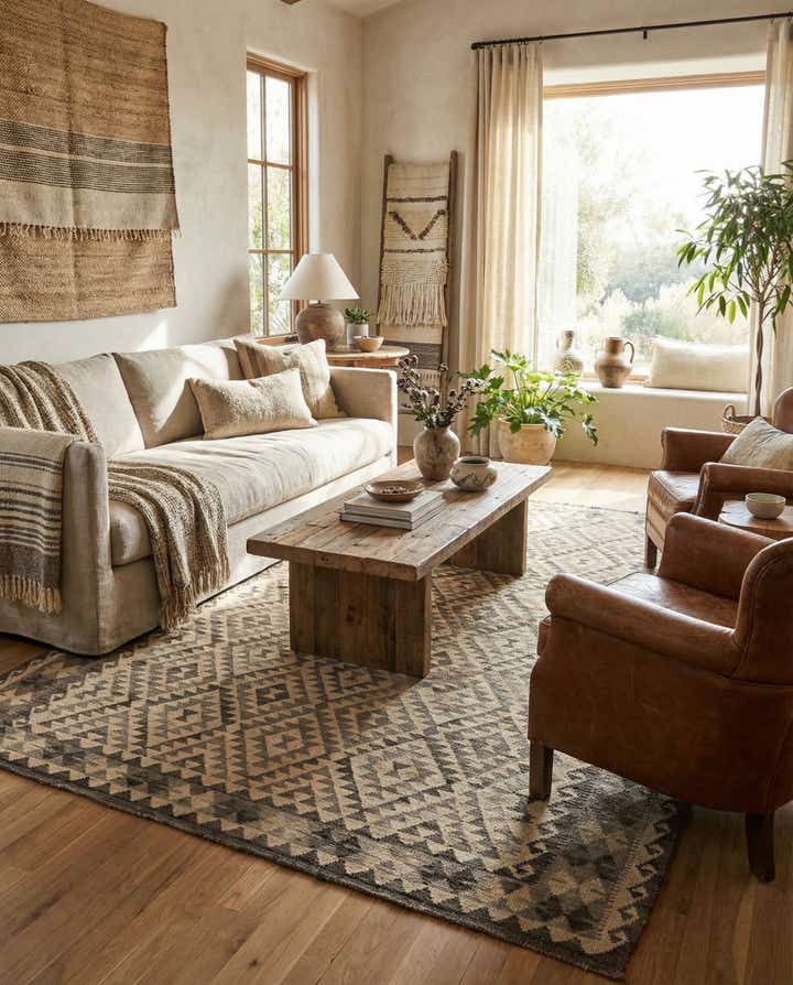 6' 11 x 9' 10 Hand Woven Kilim Maymana Wool Rug