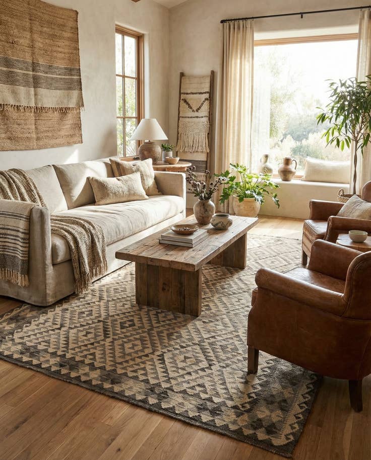 Detail image of 6' 11 x 9' 10 Hand Woven Kilim Maymana Wool Rug