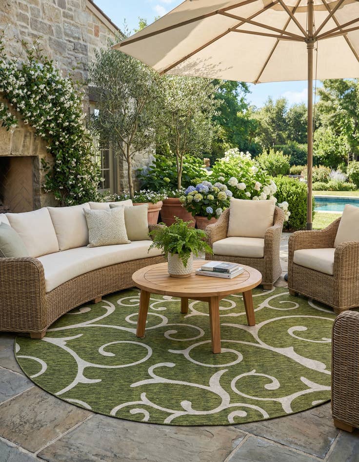 Detail image of  13' x 13'  Washable Botanical Indoor / Outdoor Round Rug