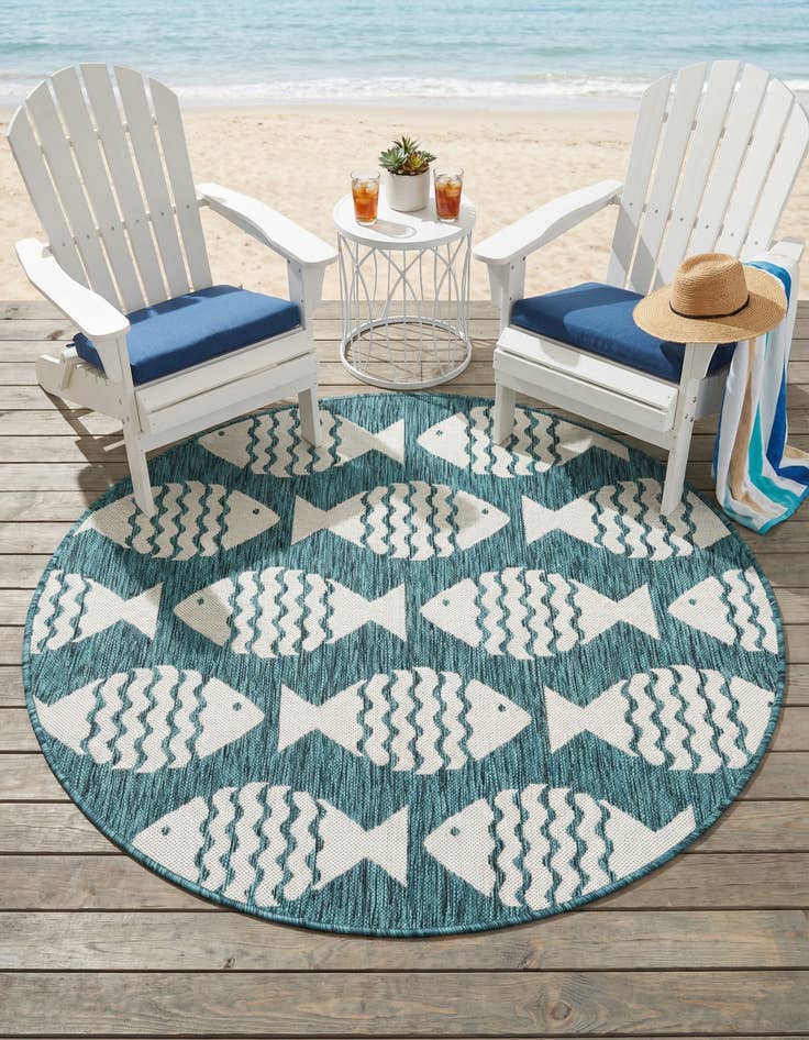 Detail image of  4' 1 x 4' 1  Washable Coastal Indoor / Outdoor Round Rug